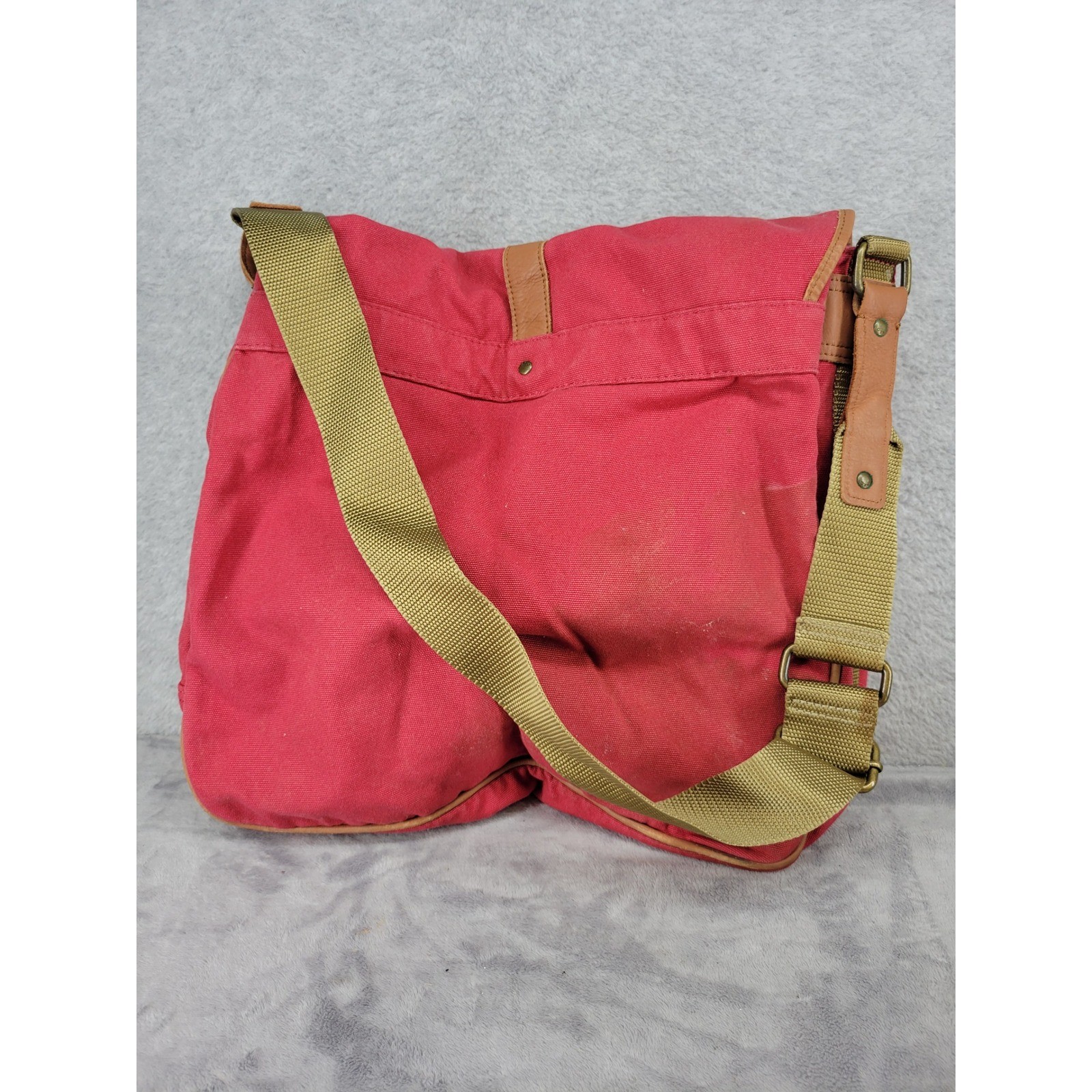 American Eagle Outfitters Red Canvas Messenger Bag Crossbody Faux Leather Trim