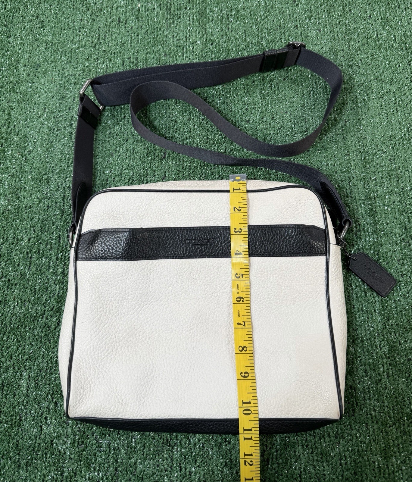 COACH Charles Black / Ivory Pebbled Leather Camera Crossbody Bag F26077