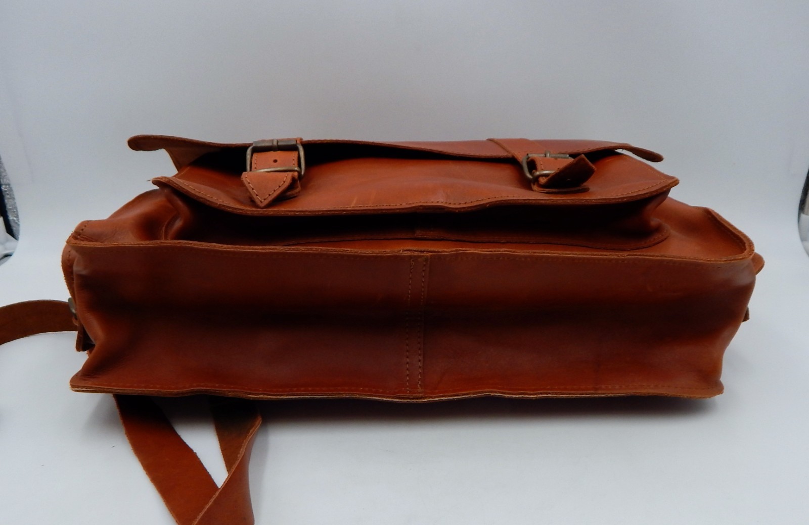 Leather Briefcase Messenger Bag Medium Brown Soft Sided Office Made In Greece