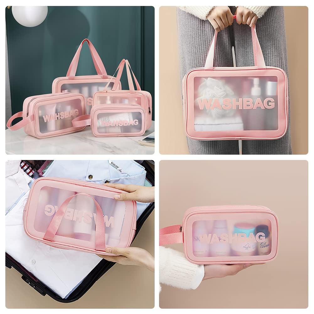 Aucuu 5PCS Clear Toiletry Bags, Wash Bag, 32.5*22.5*5 cm, – Pink