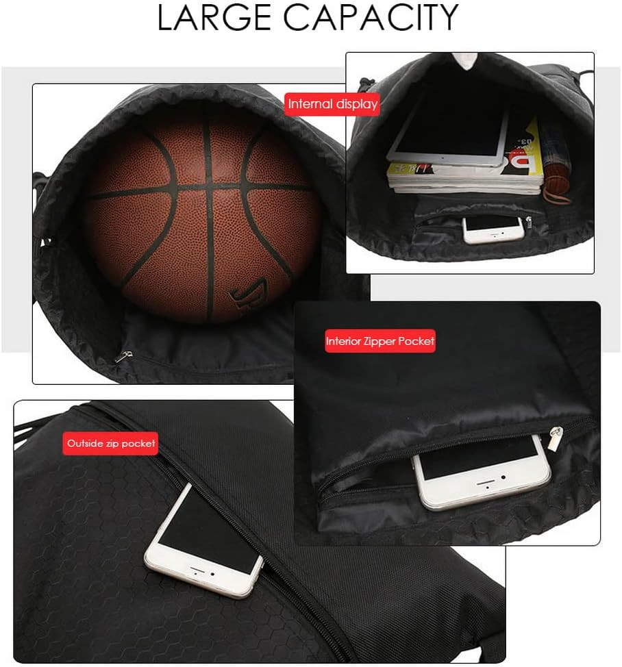 Drawstring Backpack Bag, Waterproof Draw String Back Sack with Zip Pocket