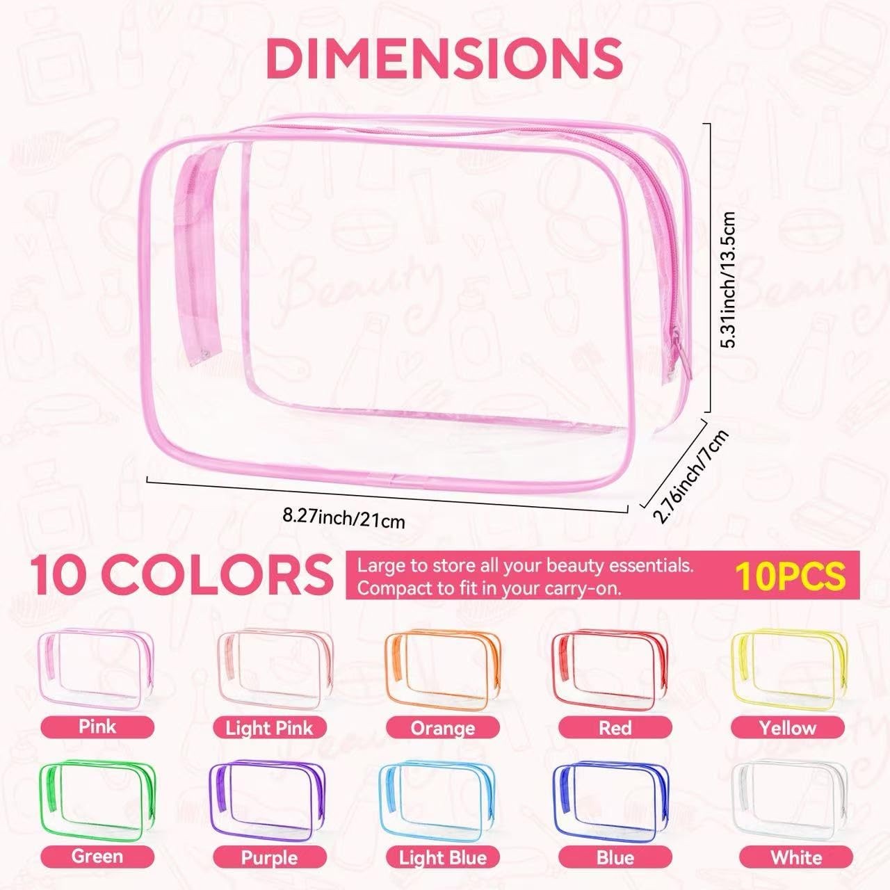 MZLUWM10 Pack Clear Cosmetic Bags Bulk Portable PVC Multicolor 01
