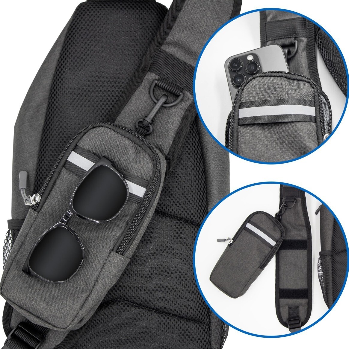 Crossbody Sling Hiking Daypack 6-Pocket Design,Removable Phone Compartment