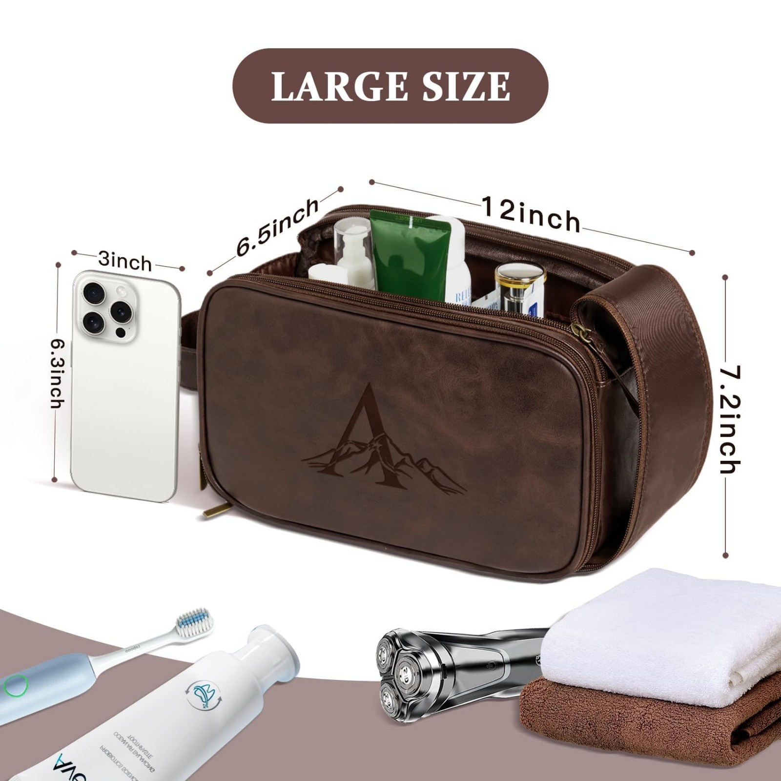 Waterproof Travel Toiletry Bag for Men, Personalized Leather Dopp Kit, Groomsmen