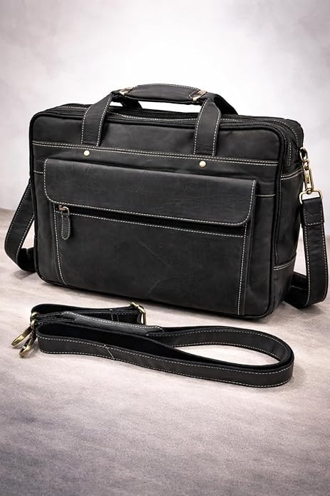 Buffalo Full Grain Leather briefcase 16 Inch Laptop Messenger Bags for Unisex