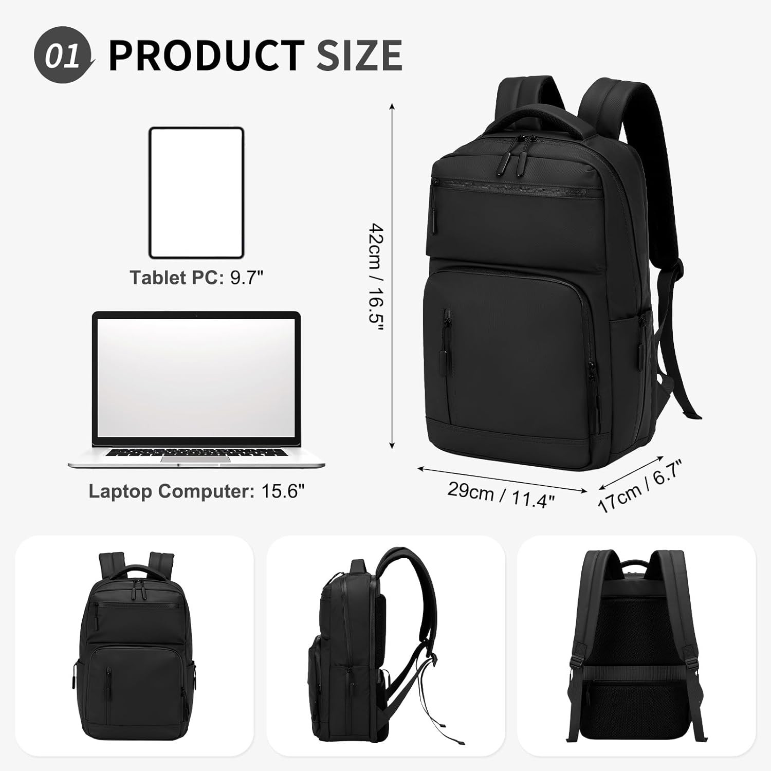 Waterproof Anti-Theft Laptop Backpack for 15.6-Inch Devices, Black