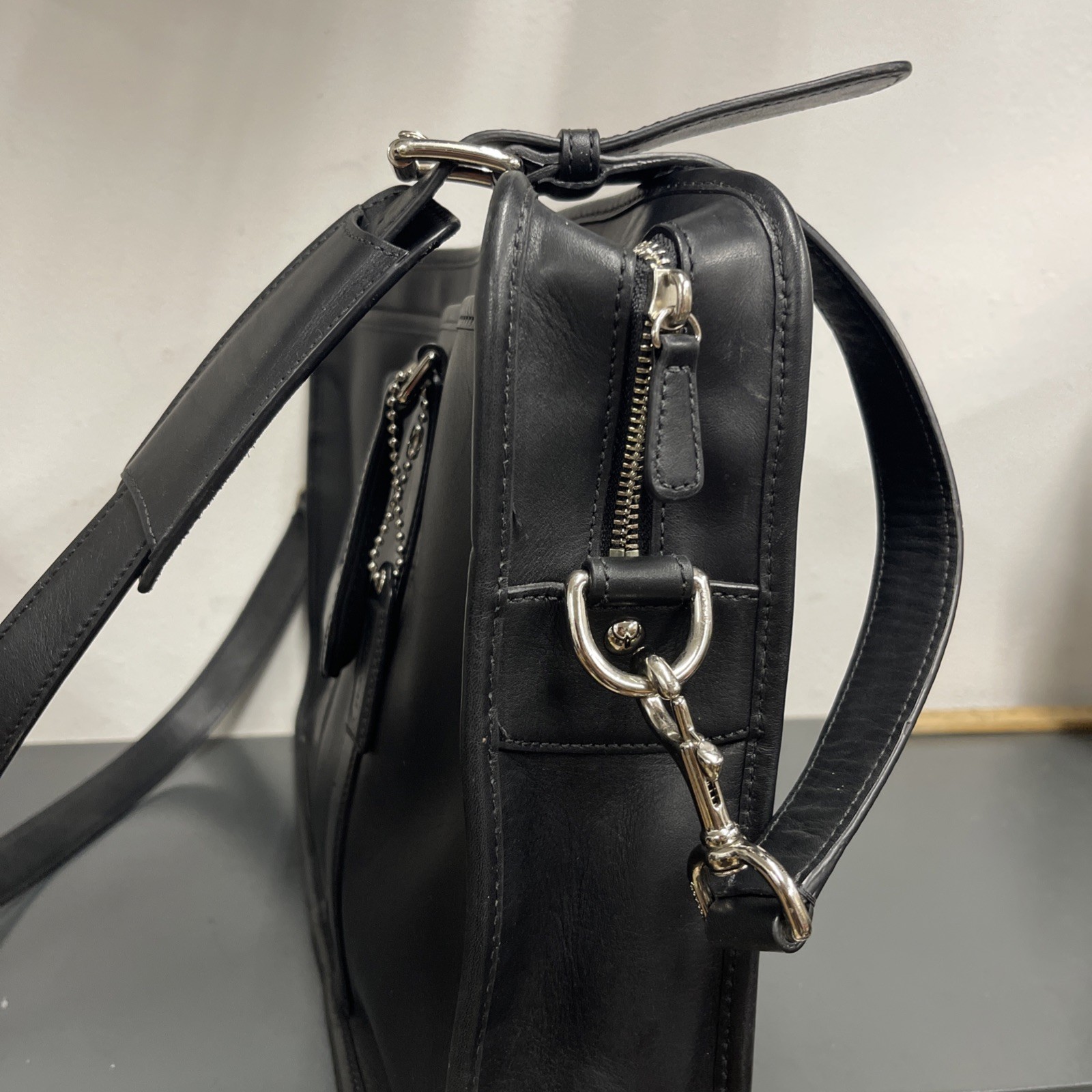 Coach Metropolitan Slim Leather Briefcase Black Crossbody Bag