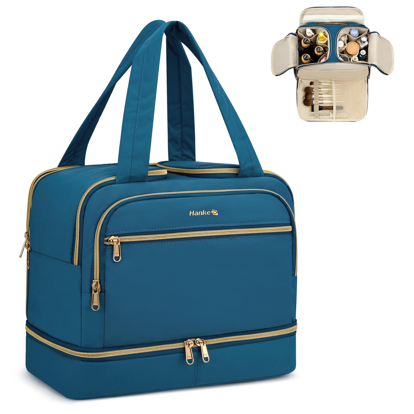 Hanke Travel Toiletry Bag, Lightweight Wide-open Large Navy Blue
