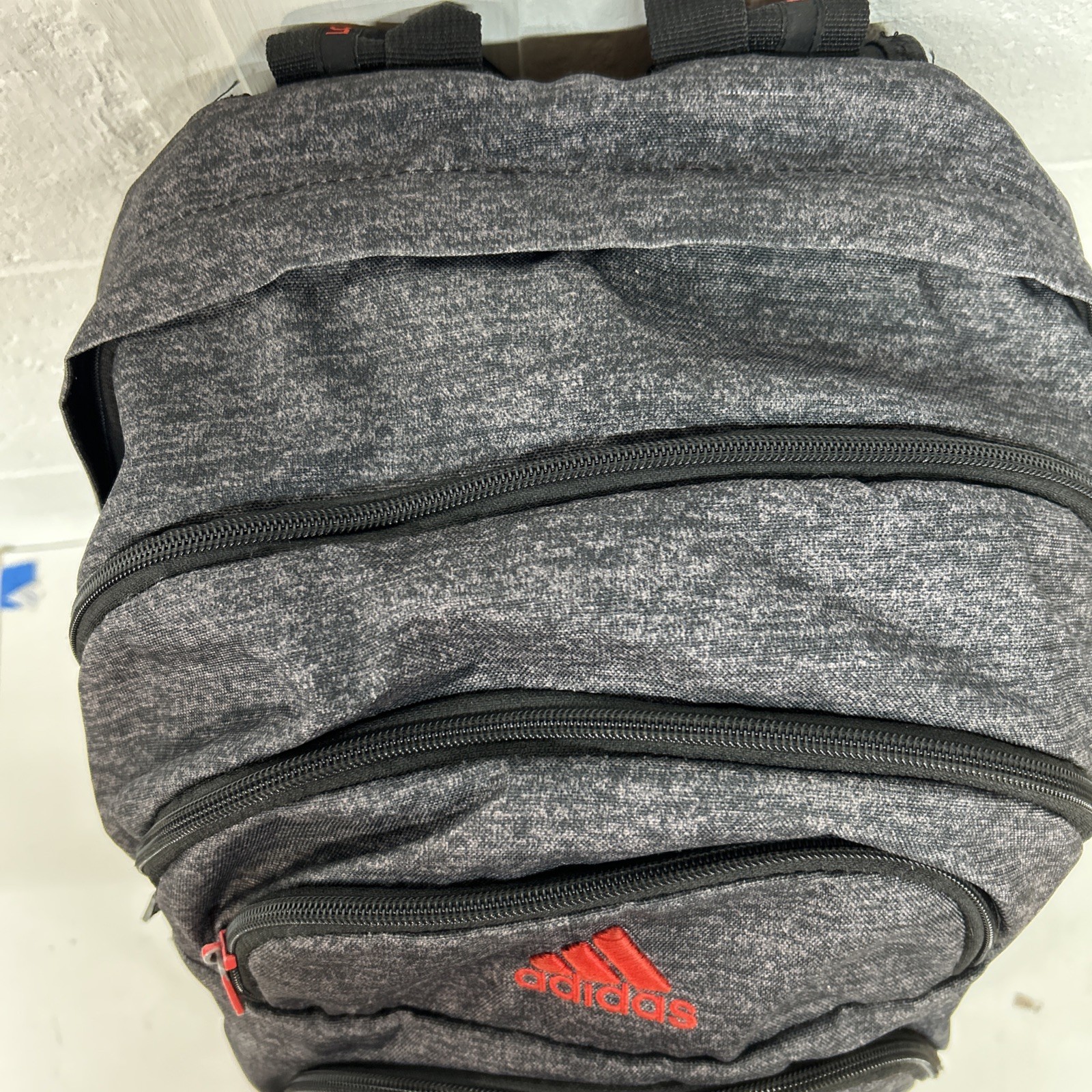 Adidas Prime 6 School Backpack Grey/Black Orange 5 Zipper 20″ Laptop Sleeve