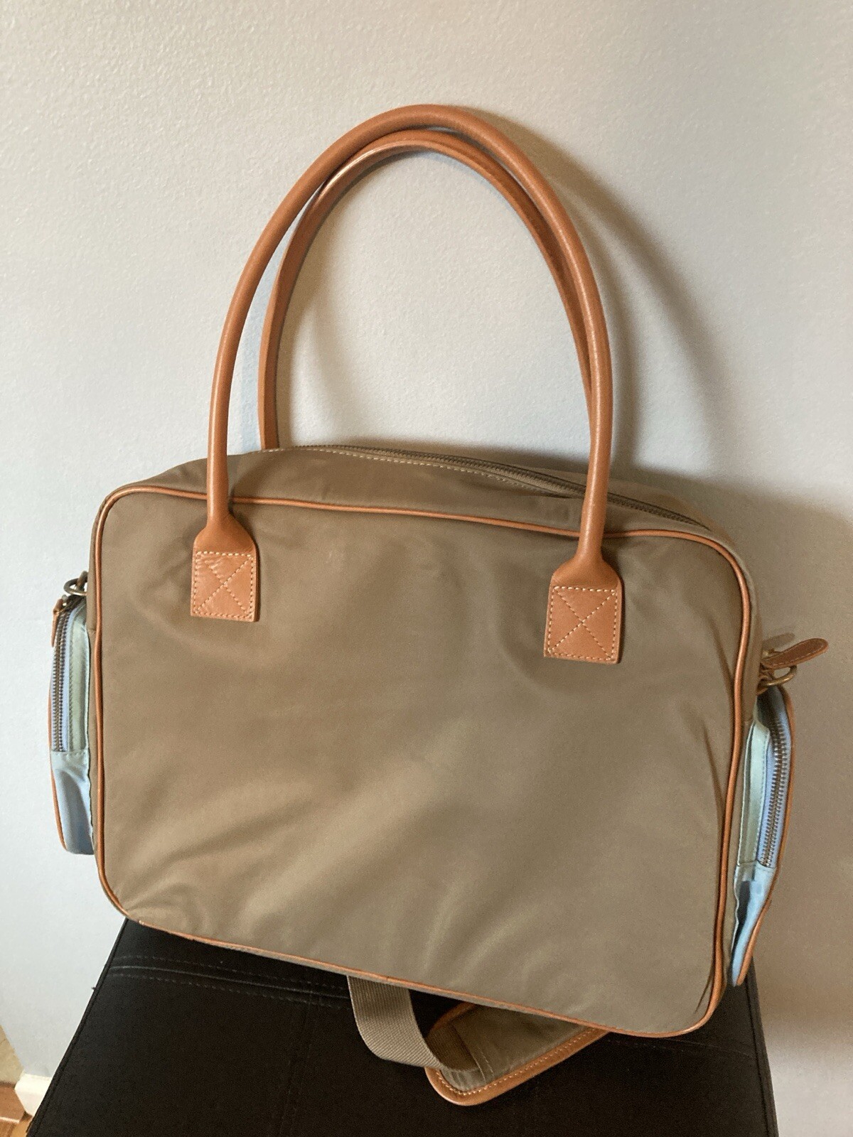 Eddie Bauer Messenger Bag Laptop Computer Case Nylon Blue And Brown