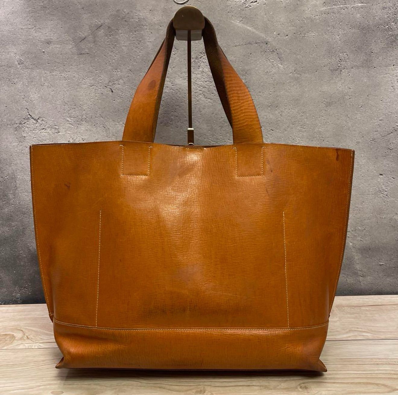 IL BISONTE Leather Authentic Luxury Tote Bag Designer Light Brown 32×37cm