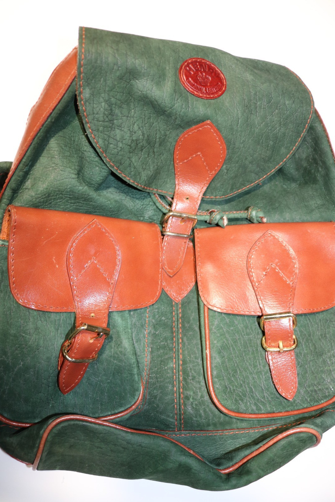 UK Henry Original Leather Suede Backpack Green and Tan Made in United Kingdom