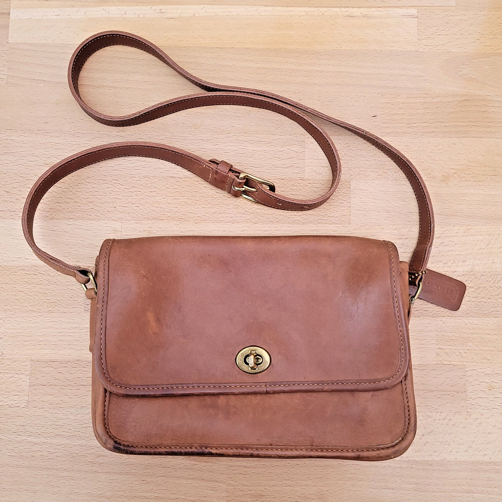 Vintage Coach Brief Bag Purse with Removable Shoulder Strap, 0546, Brown Leather