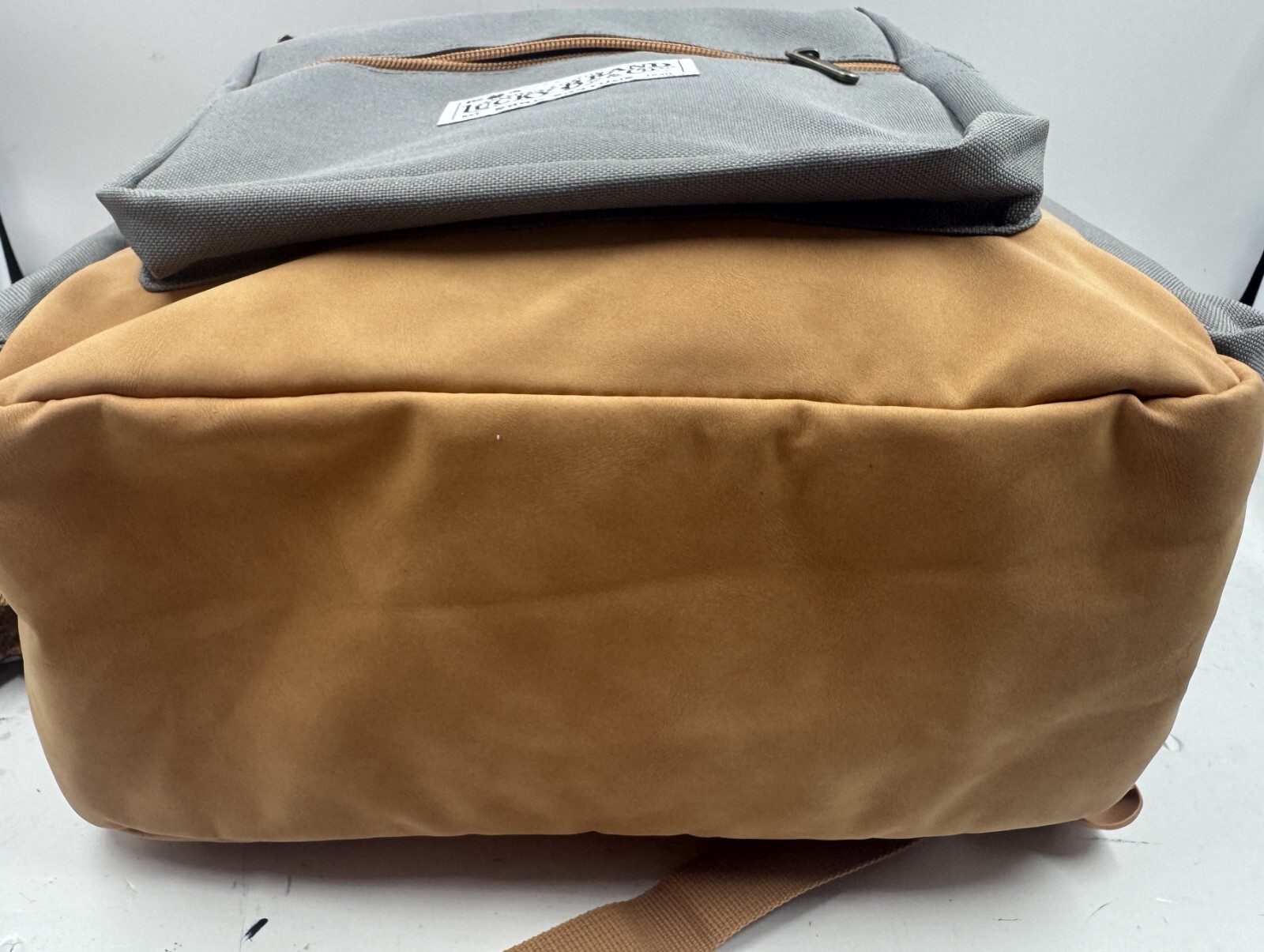 Lucky Brand Backpack Gray Canvas Brown Leather Day Pack