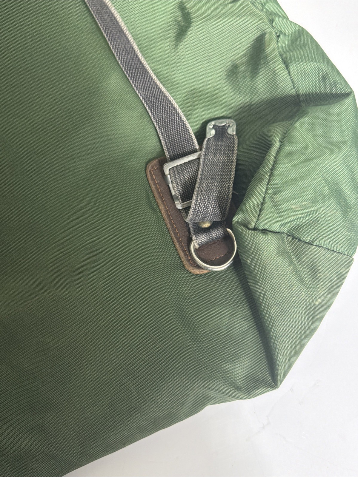 Vintage Small Green Hiking Rucksack Nylon Leather Cotton 16x16x4