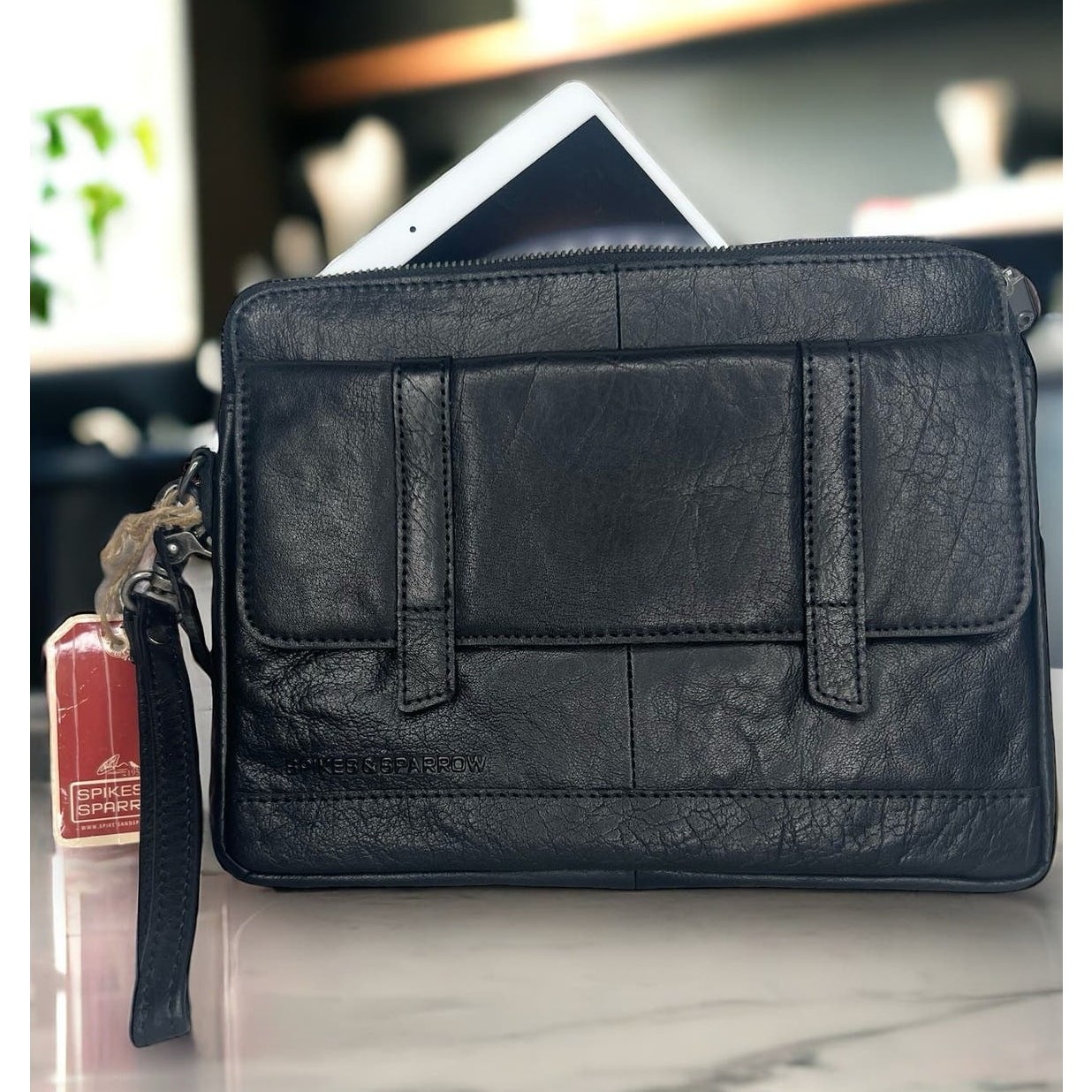 Spikes and Sparrow Tablet Case Black Buffalo Leather iPad Sleeve Zipper Bag