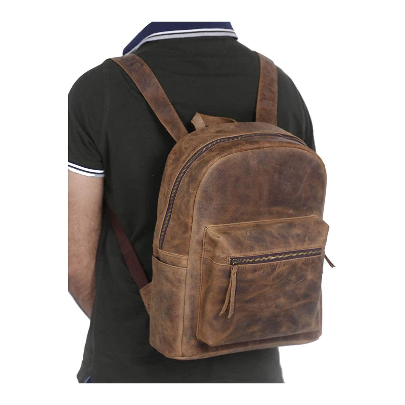 17 inch Leather backpack rucksack laptop bag, travel hiking travel shoulder c…