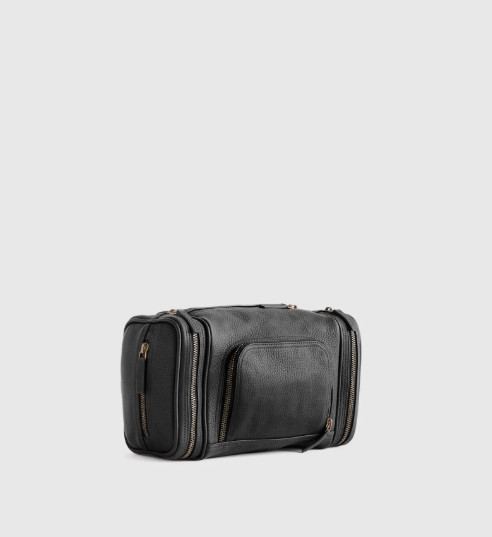 NWT QUINCE MEN’S NAPPA LEATHER TOILETRY HANGING ZIP AROUND TRAVEL BAG BLACK GD