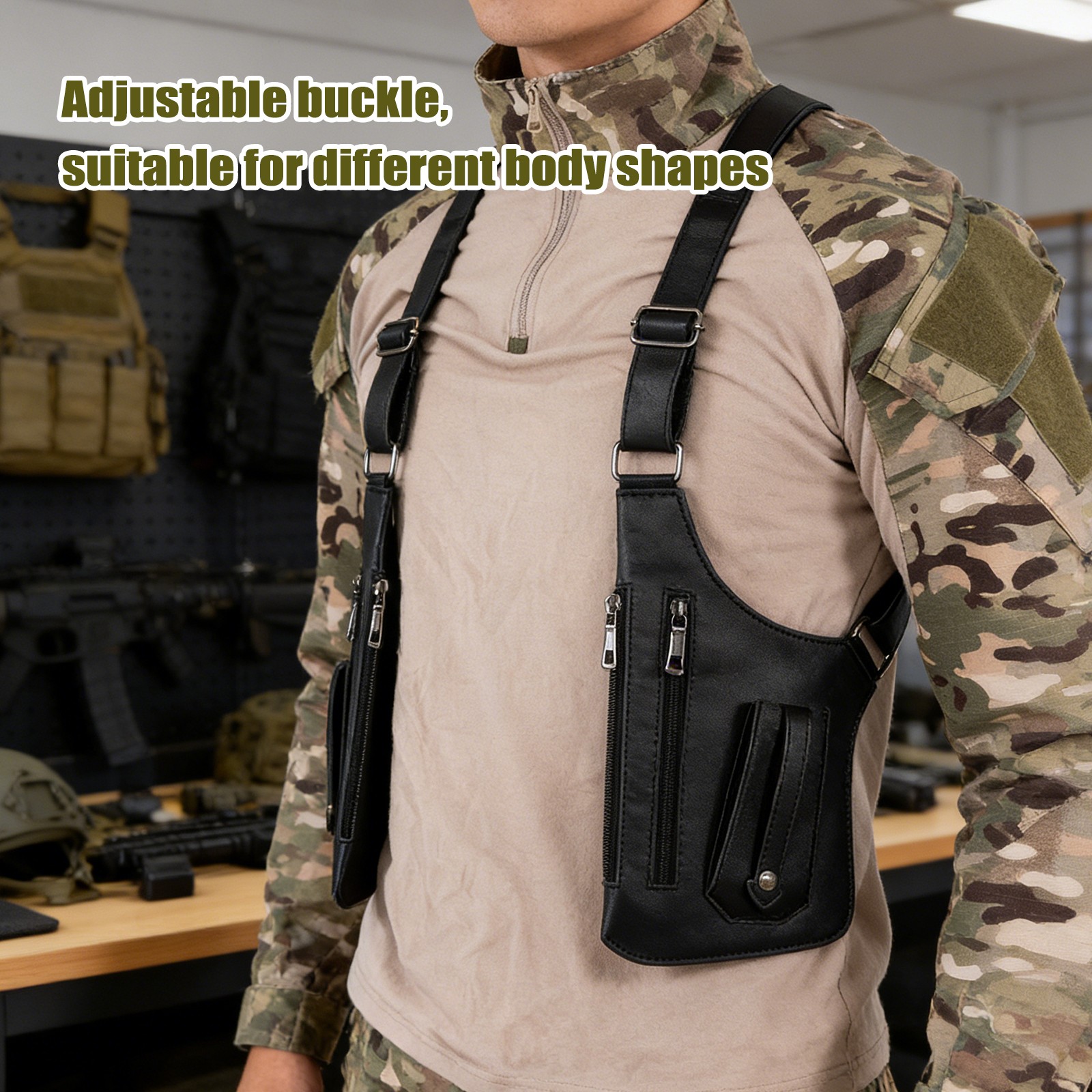 PU + Polyester Underarm Shoulder Bag for Men, Anti-Theft Double Shoulder Armpit