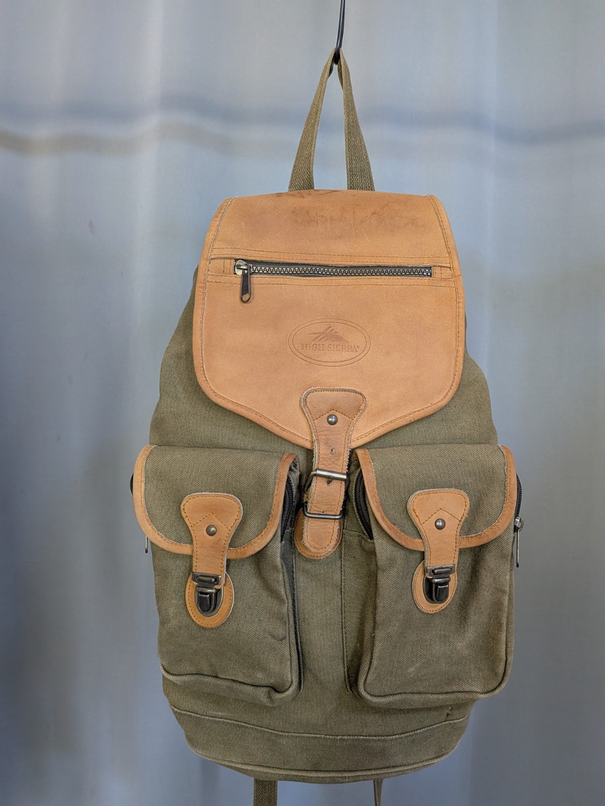 Vintage High Sierra Canvas Leather Backpack Rucksack Hiking Daypack