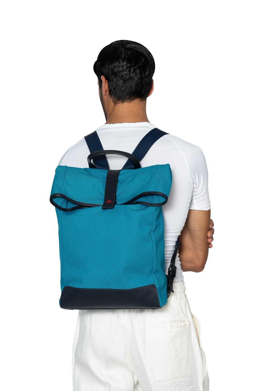 $2300 ISAIA NAPOLI CAPRI Blue Backpack Softback Casual Bag Leather / Fabric