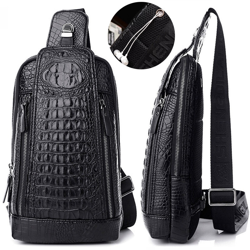 Men Luxury Crocodile Pattern Sling Bag Chest Shoulder Daypack Crossbody Bag Gift