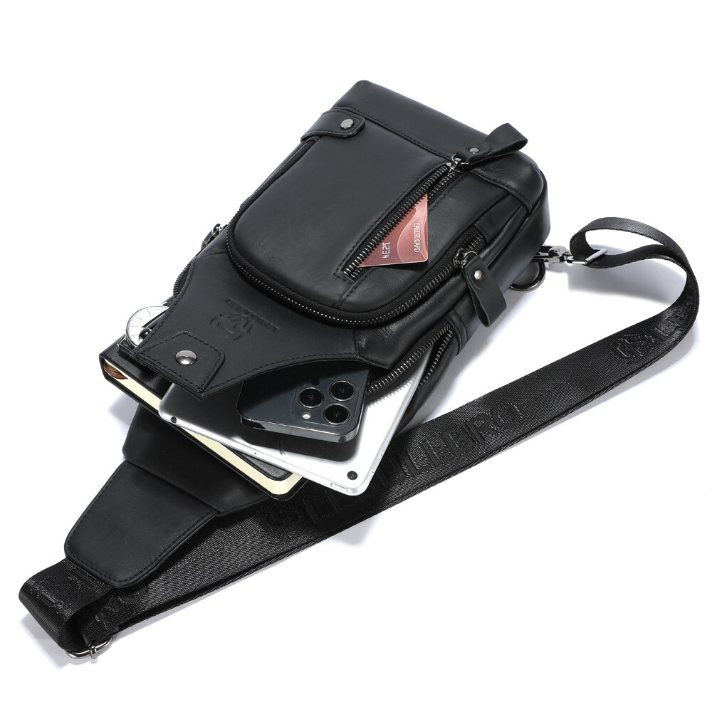 Men’s Genuine Leather Crossbody Sling Bag Multi-Pocket Chest Bag for Daily Use