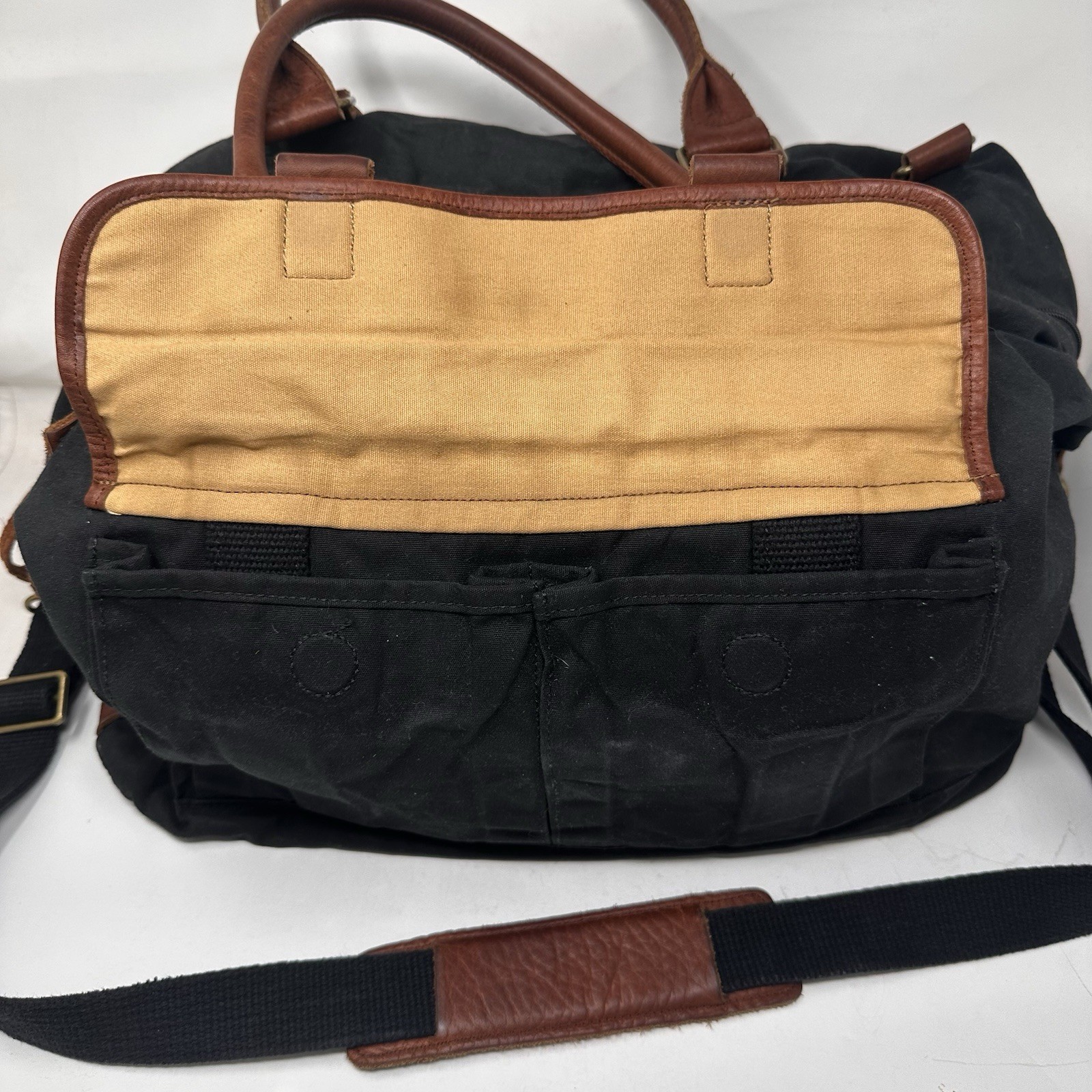 Duluth Trading Black Canvas Leather Messenger Tote Bag Vintage 18x12x9