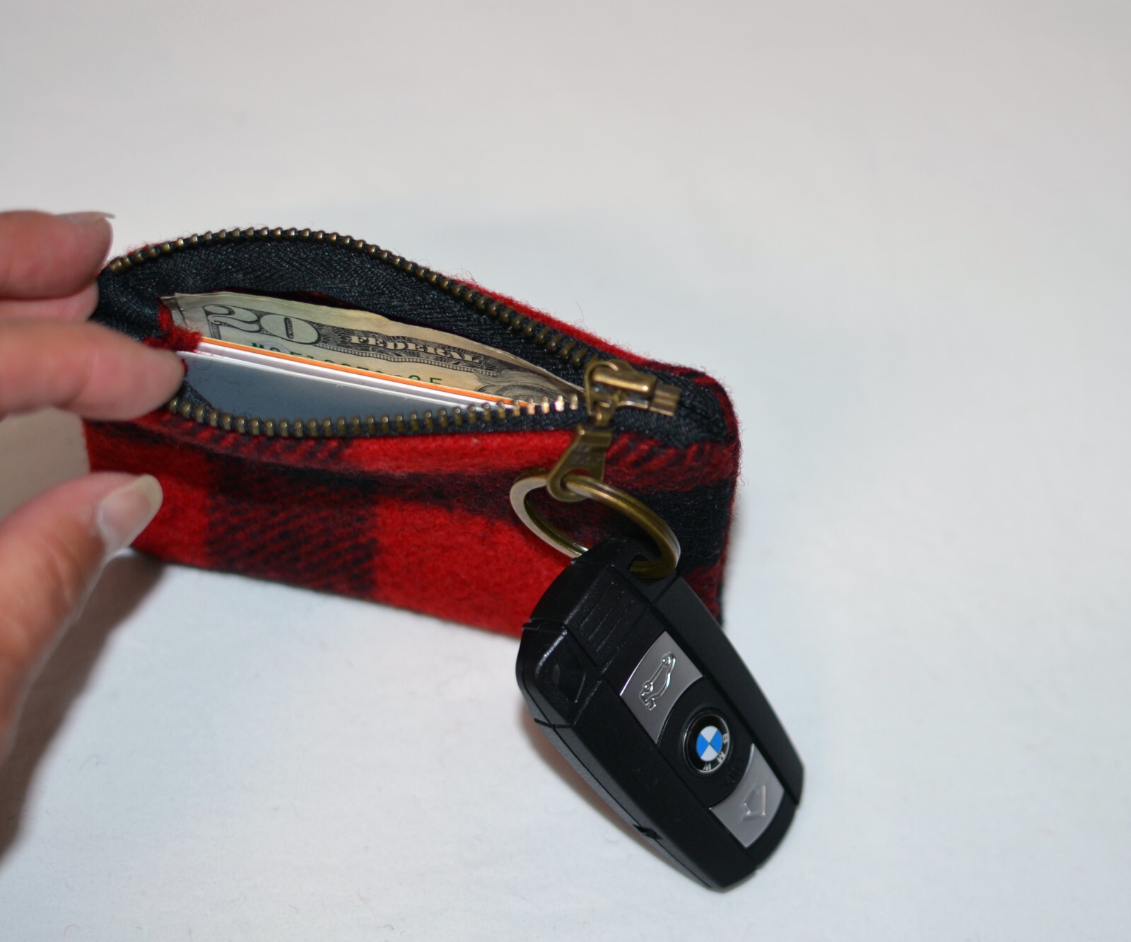 Key Fob Zip Wallet + Keychain Zipper Pouch + Credit Card Case Filson Plaid Wool