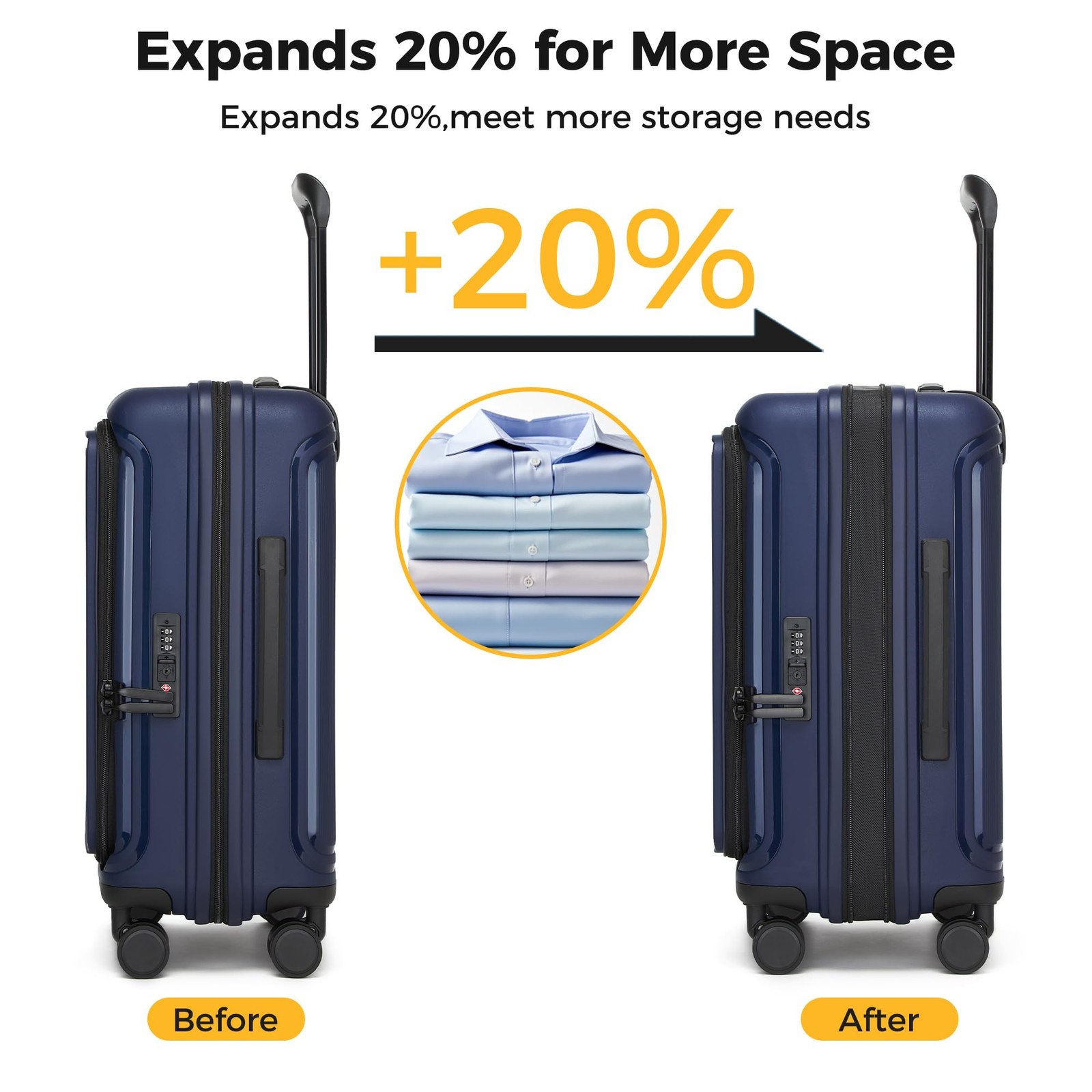 20″ Expandable Carry on Luggage with Laptop Compartment,22x14x9 Airline Appro…
