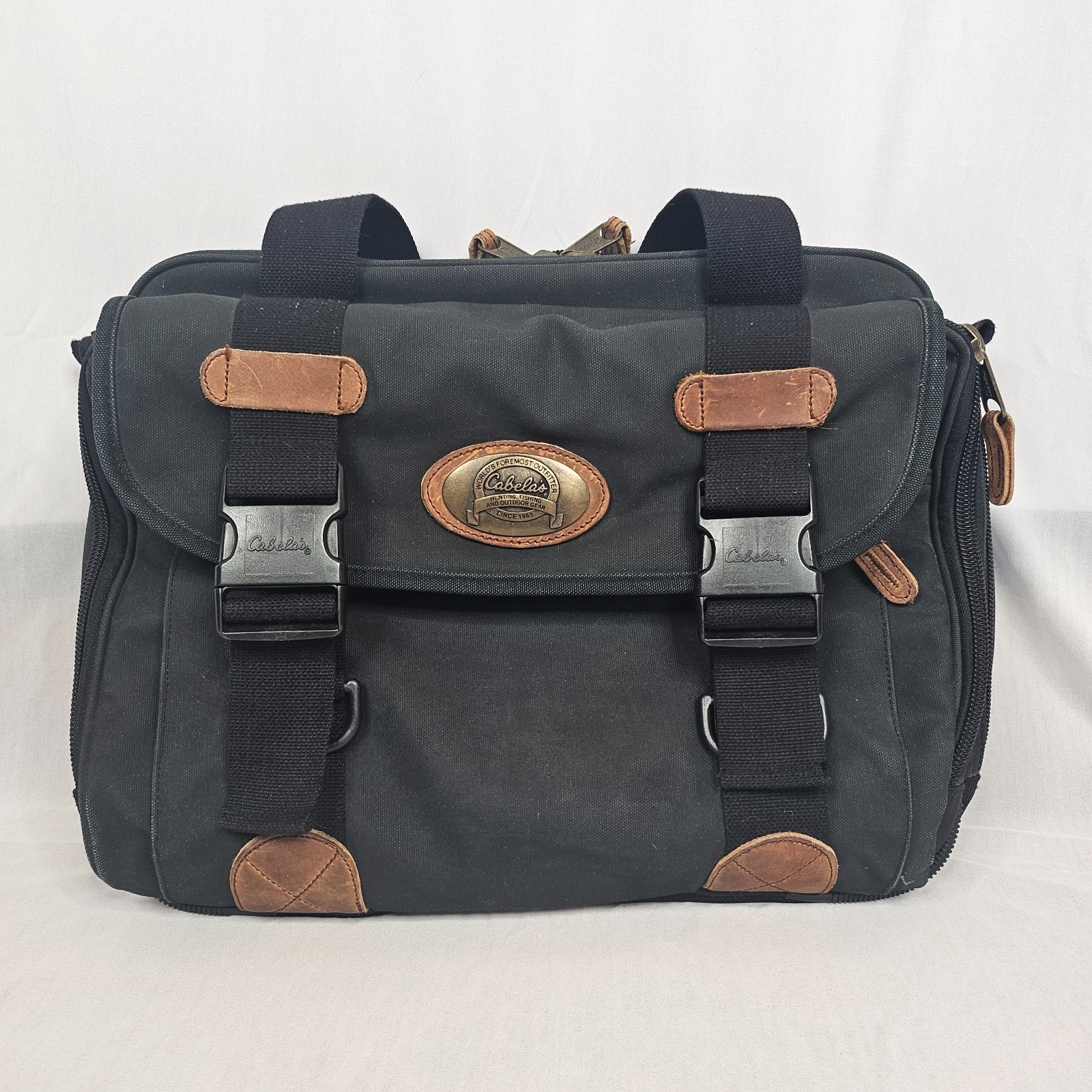 Cabela’s Canvas Messenger Bag | Hunting Gear Laptop Briefcase Black Leather Trim
