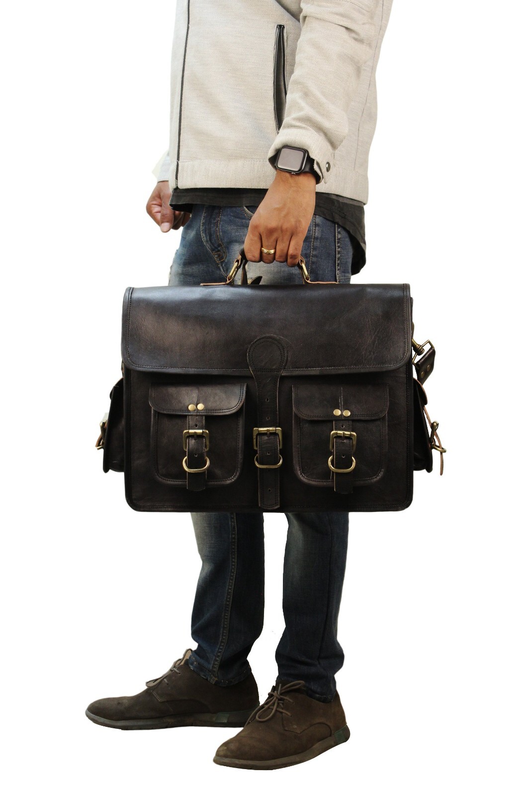 Handmade Vintage Leather Travel Messenger Office Crossbody Laptop Bag Briefcase