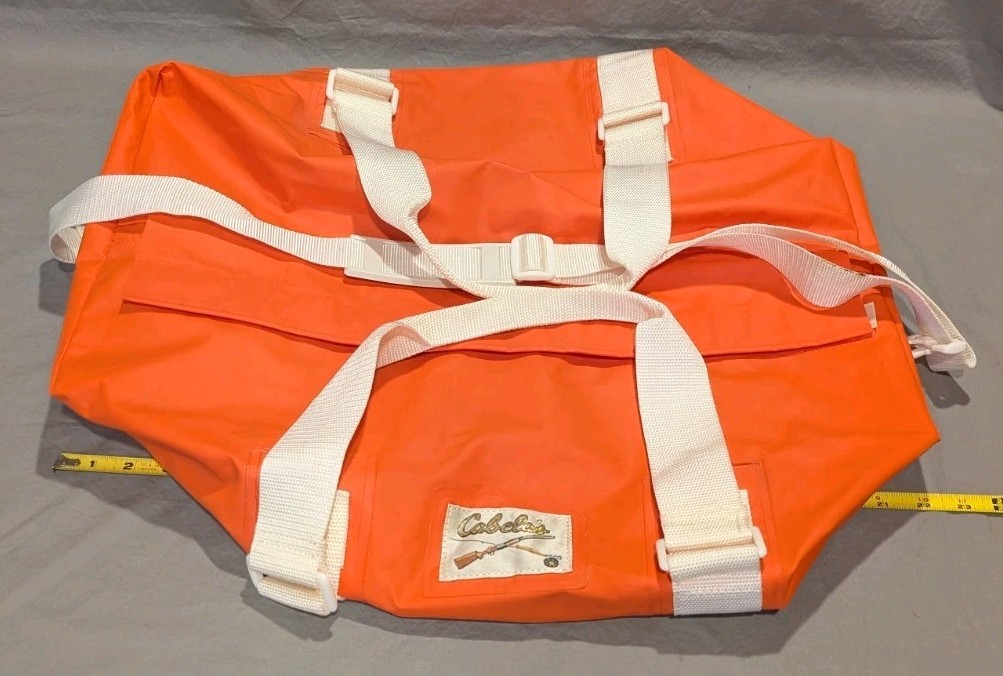 Vintage Cabela’s Large Orange Waterproof Duffle Bag Hunting Fishing