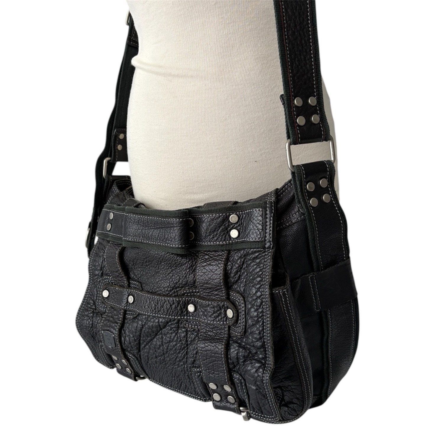 DIESEL Vintage Leather Messenger Bag Black Harness Avant Garde Industrial Biker