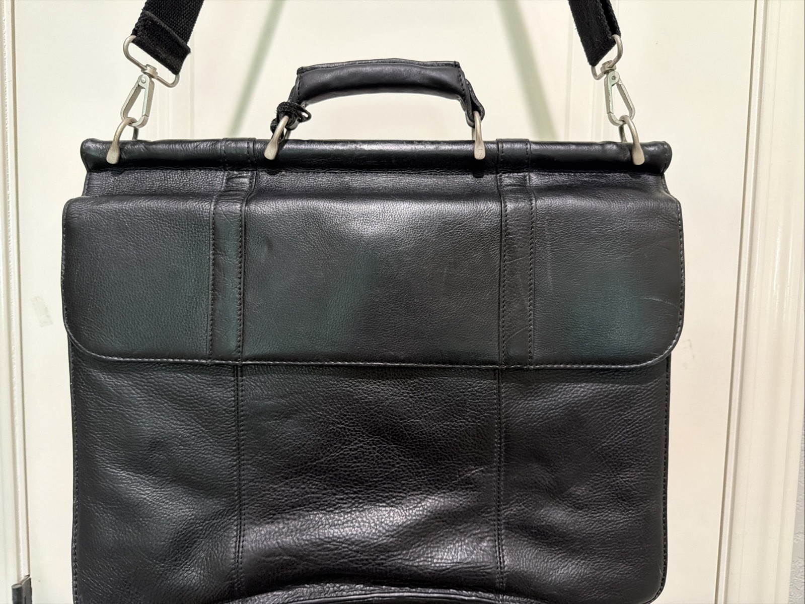 Vintage Wilsons Leather Expandable Briefcase Laptop Messenger Bag Black w/Strap