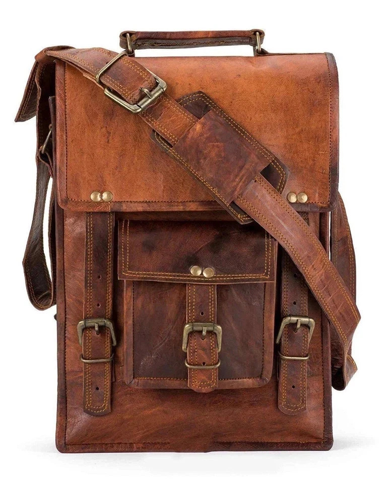 Explore Leather Shoulder Goat Brown Messenger Satchel Genuine New Vintage Men