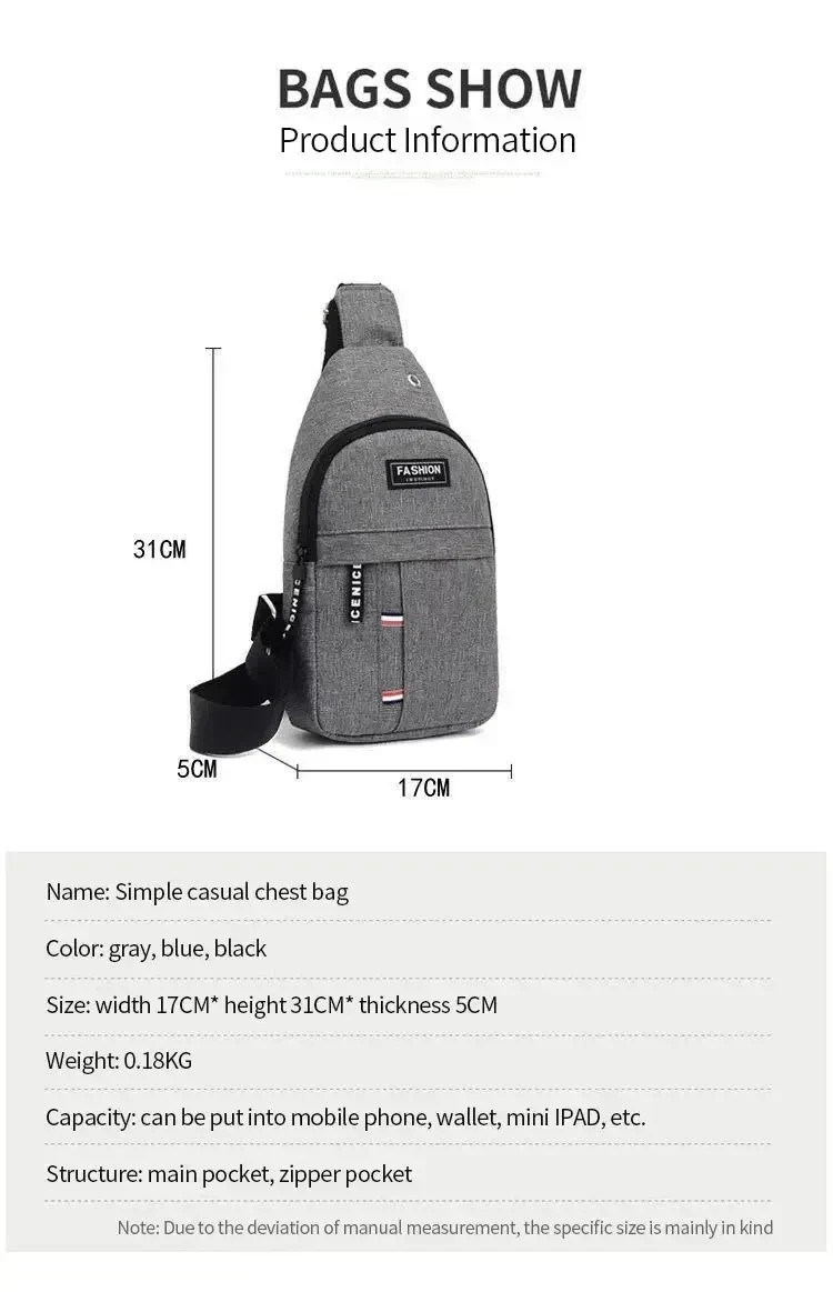 Men’s Waterproof Sling Bag Crossbody Chest Pack Large Capacity Adjustable Should