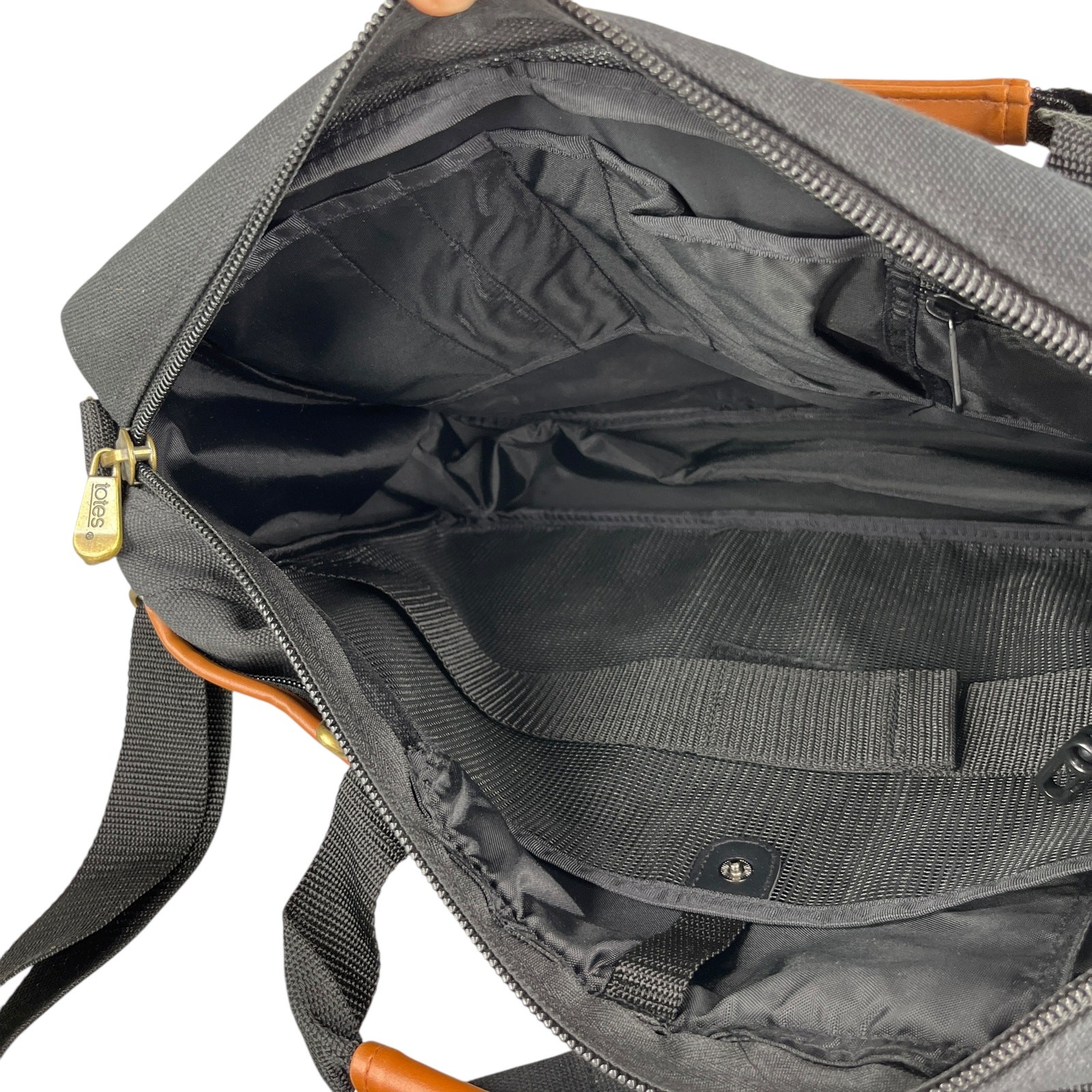 Totes Twin Pocket Briefcase Black Canvas Laptop Expandable New