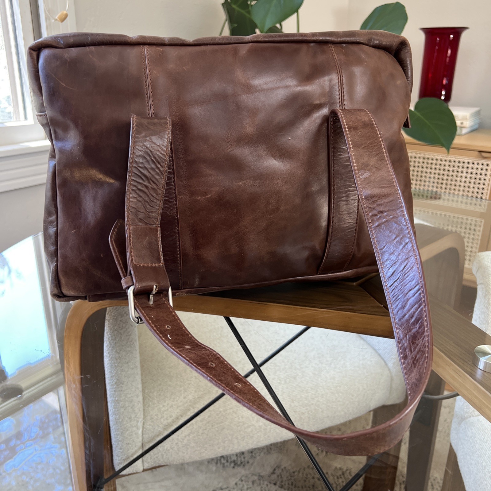 Latico Brown Leather Satchel Multi Pocket Straps Leisure Duffle Unused 11″ x 13″