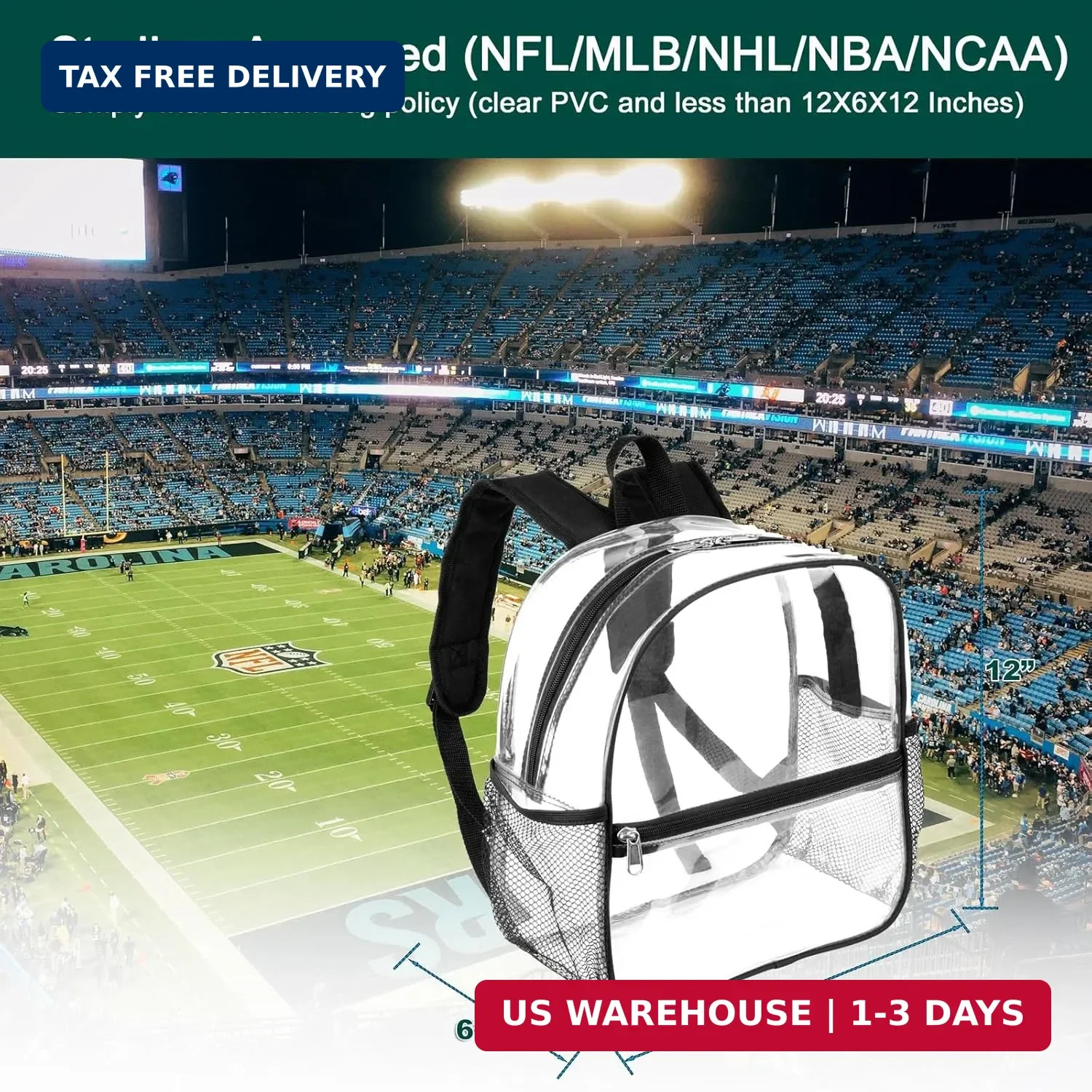 12X6X12 Clear Backpack Stadium Approved Mini Small Clear Bag for Stadium Events