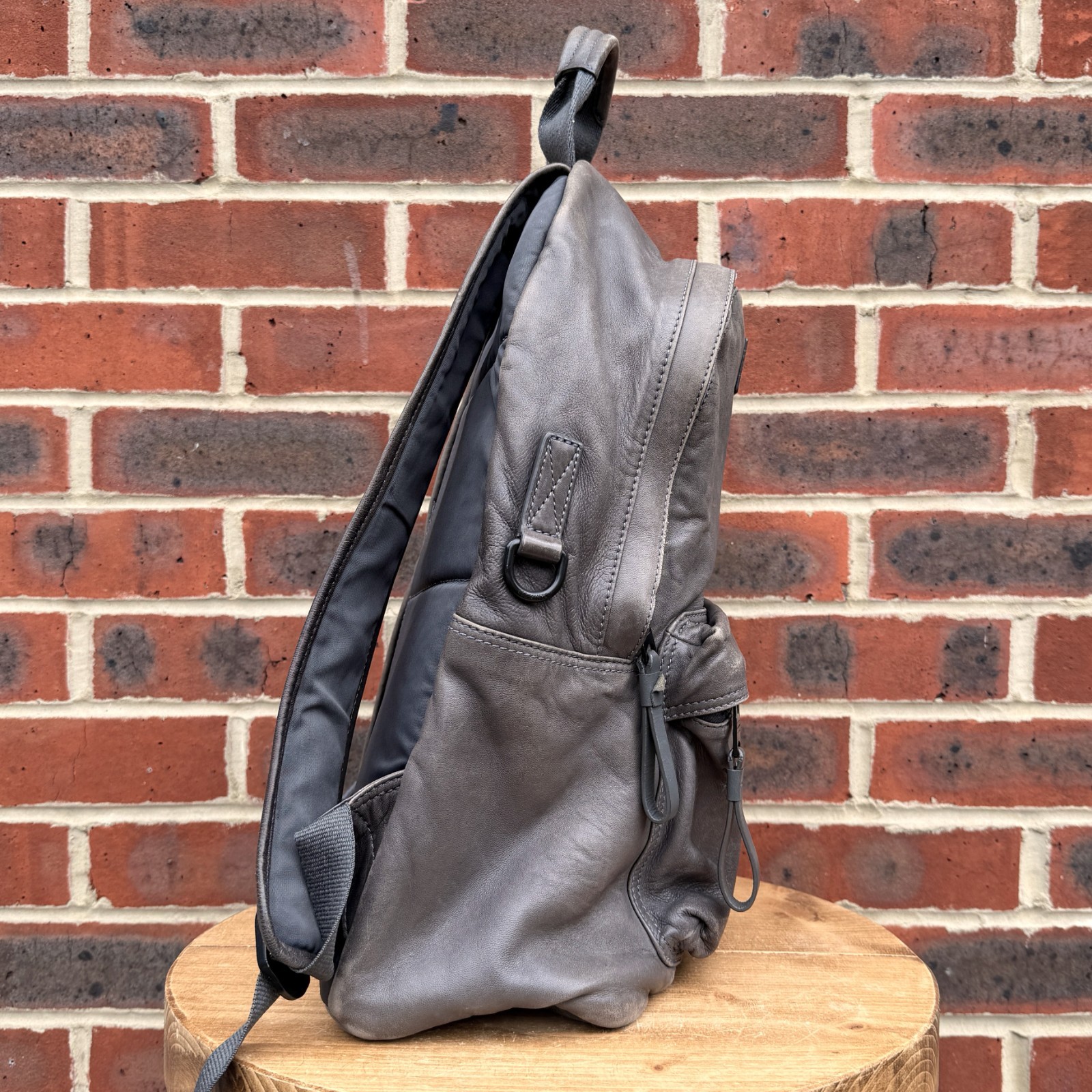 AllSaints ARENA Leather Backpack Bag Grey Brown Mens Ladies Unisex Rucksack