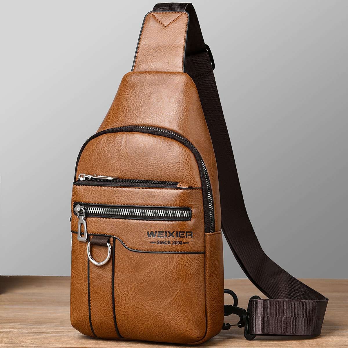 Men Leather Chest Bag Crossbody Sling Shoulder Backpack Casual Travel Pack Bag
