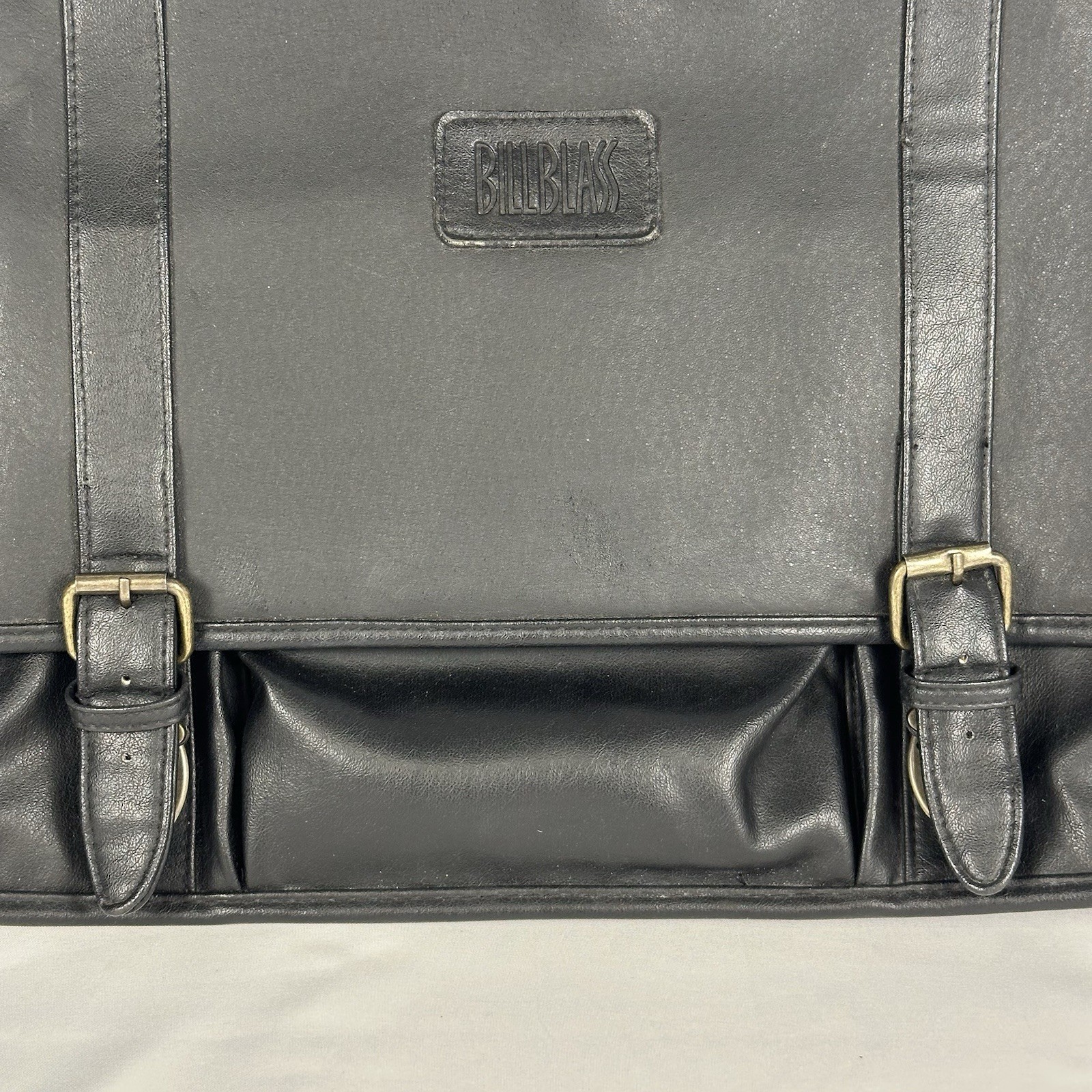Vintage Bill Blass Leather Briefcase Messenger Bag Black Multi Pocket Work