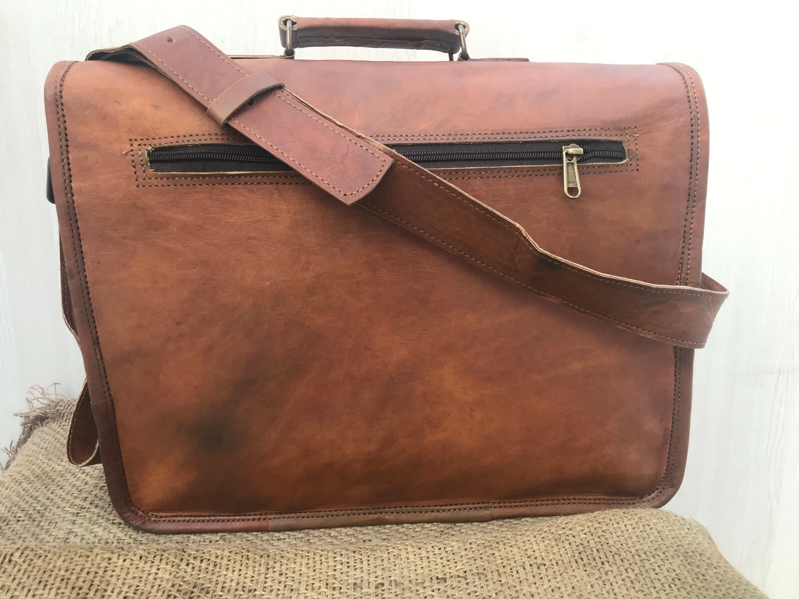 Vintage Camel Leather Men’s Case Shoulder Bag Messenger Documents Laptop Case