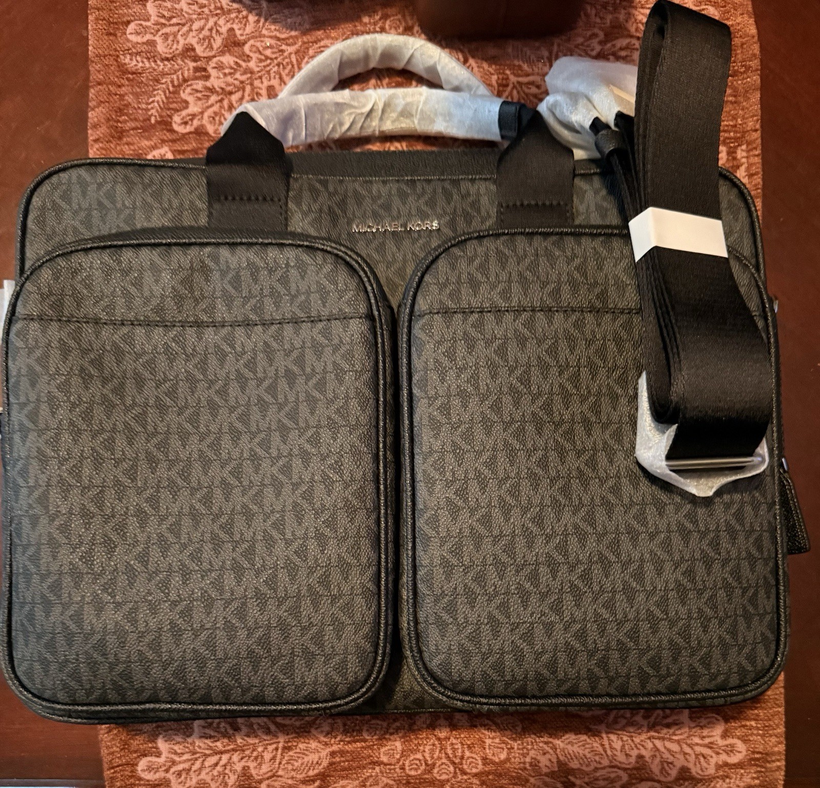 Brand New! Michael Kors Cooper Black Signature Utility Briefcase Retail $548.00