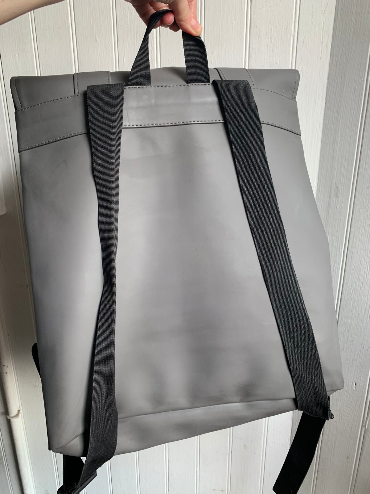 Rains MSN Gray Backpack Waterproof Minimalistic Carabiner Closure Laptop Pocket