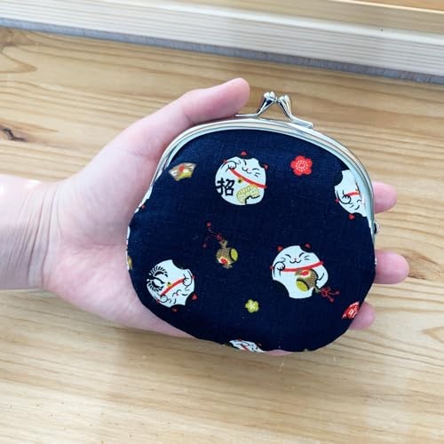 Kyosuke Made in Japan Clasp Coin Case Cat Cotton Pouch 12 x 11.5 cm 3.3 inches