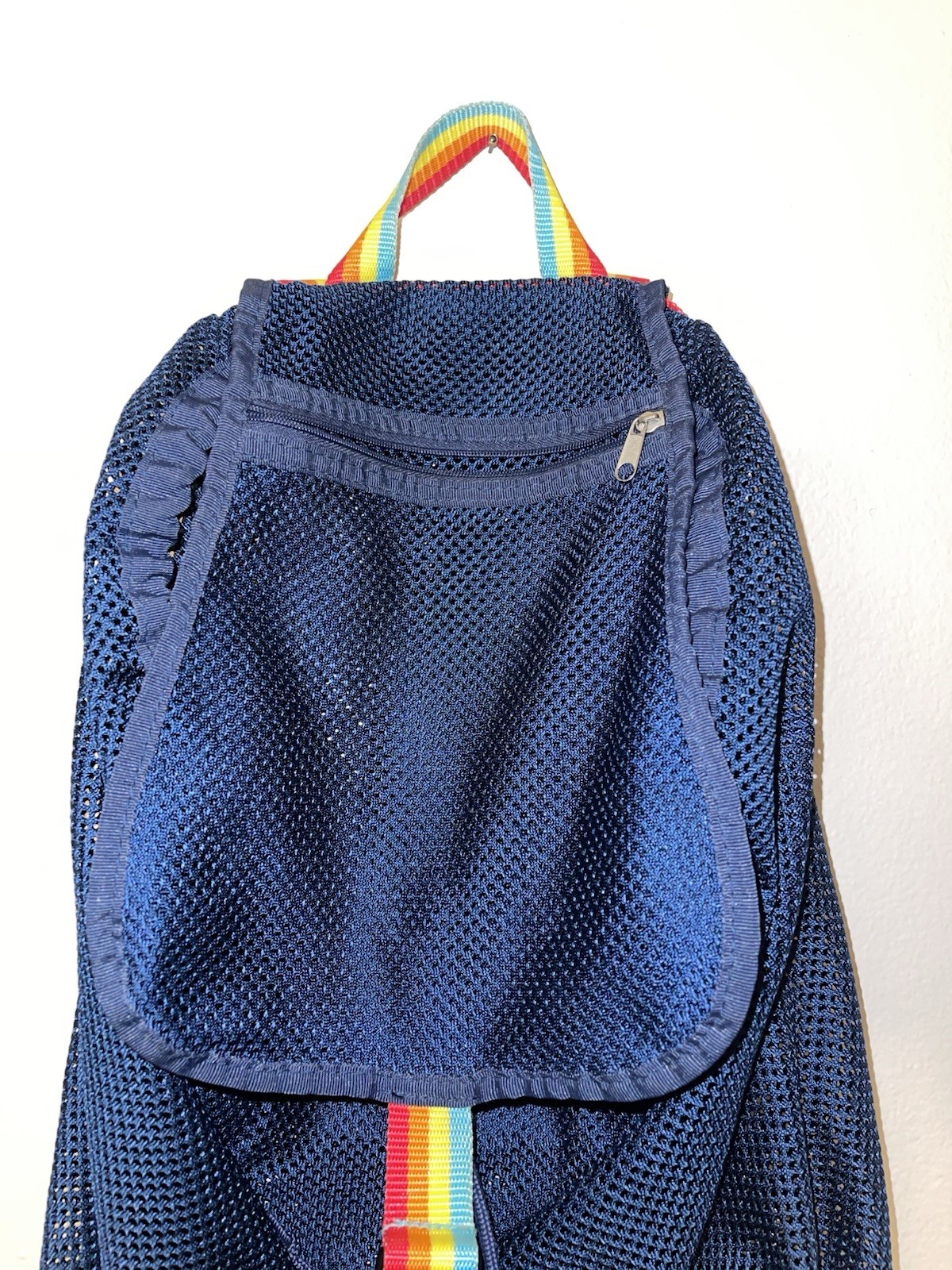 Navy Mesh Daypack With Rainbow Strap