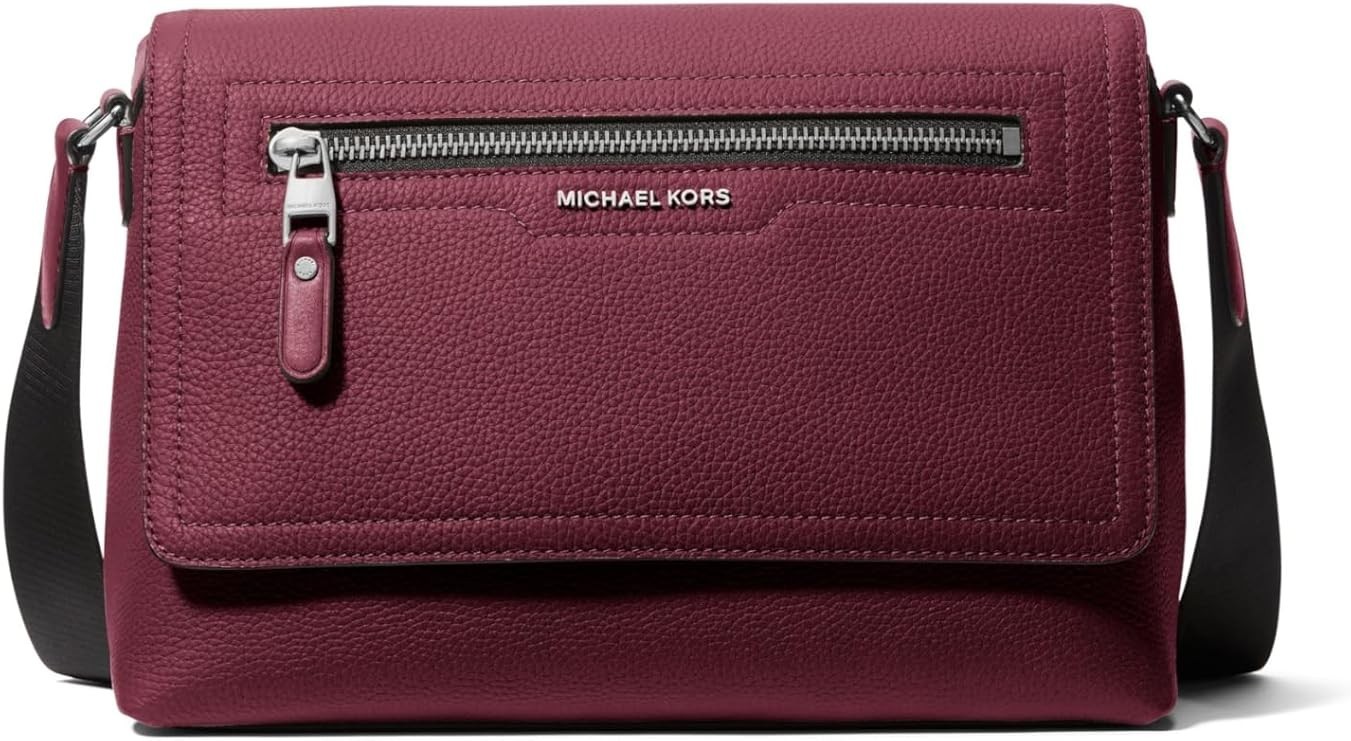Michael Kors Men’s Hudson Small Flap Messenger-Mulberry/Silver Tone-hardware