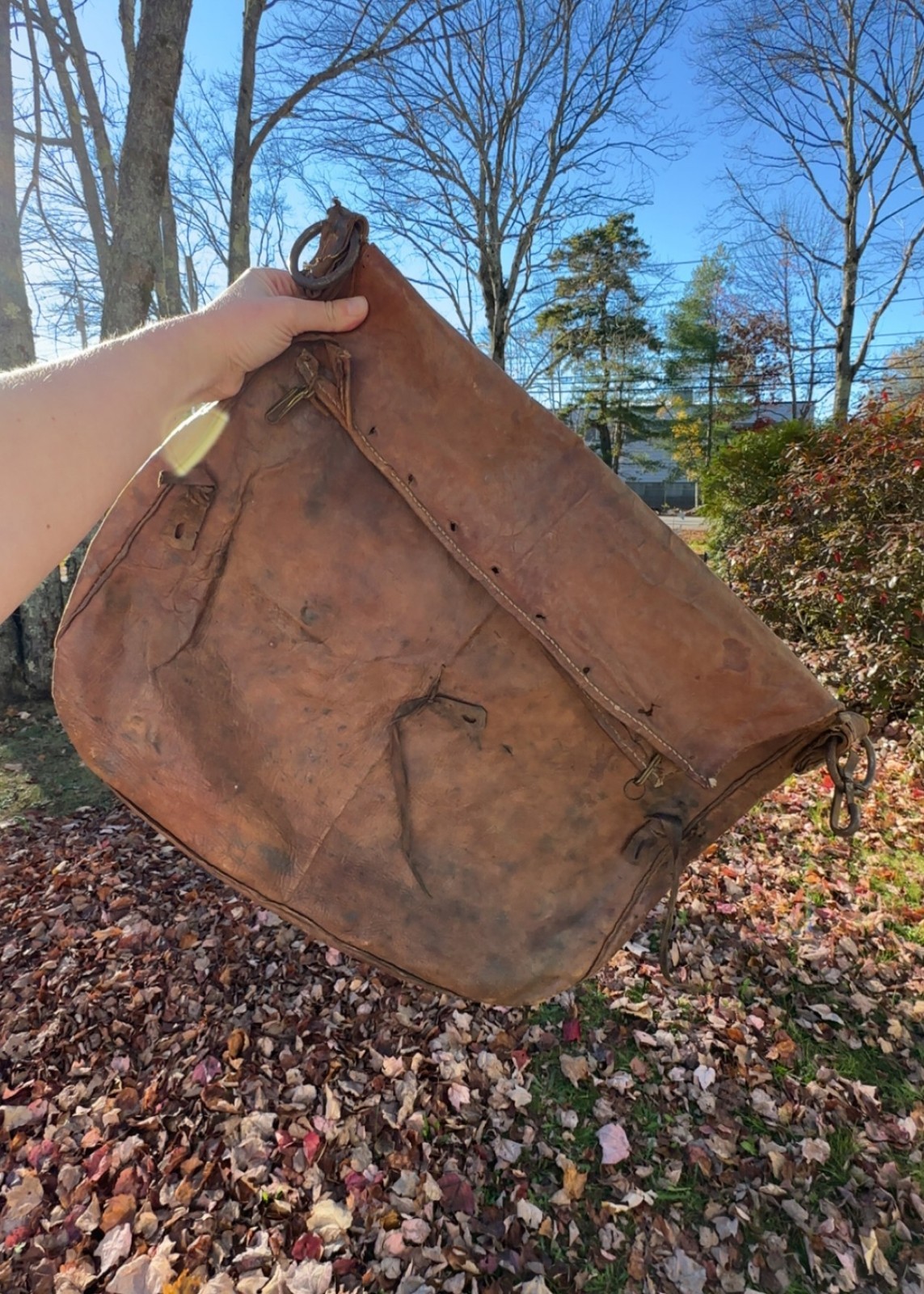 Antique Vtg Lrg Handmade Leather Satchel Messenger Mail Bag Patina Workwear rrl